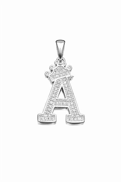 Initial with Crown Pendant CZ Sterling Silver 925
