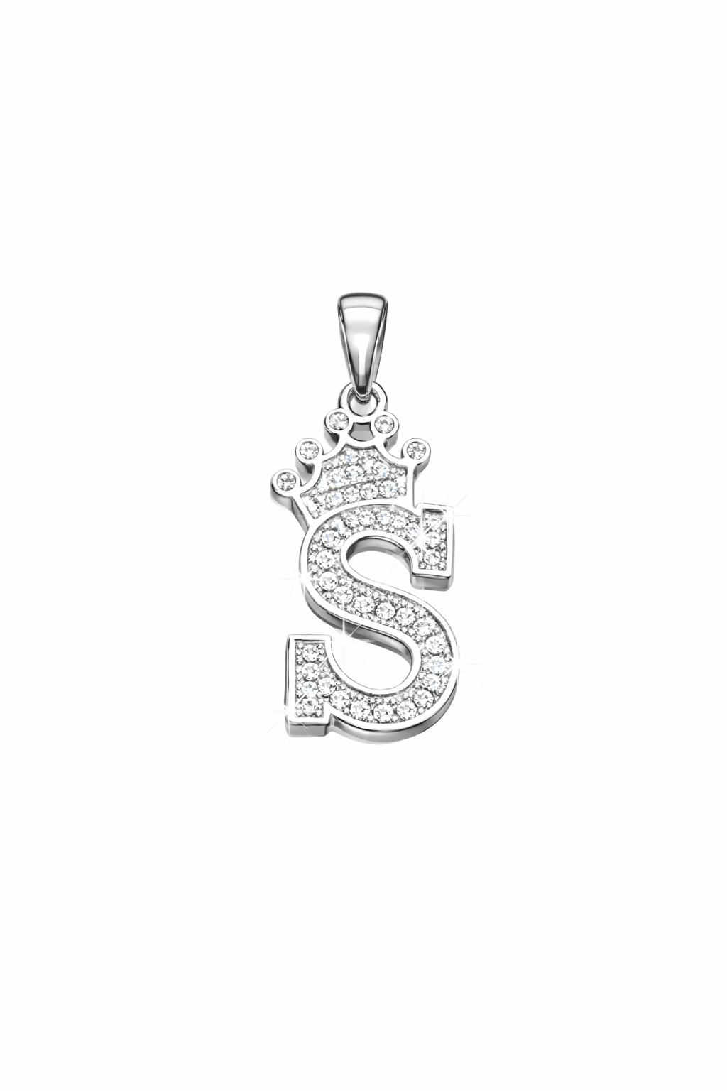 Initial with Crown Pendant CZ Sterling Silver 925