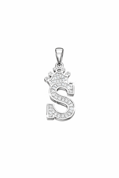 Initial with Crown Pendant CZ Sterling Silver 925