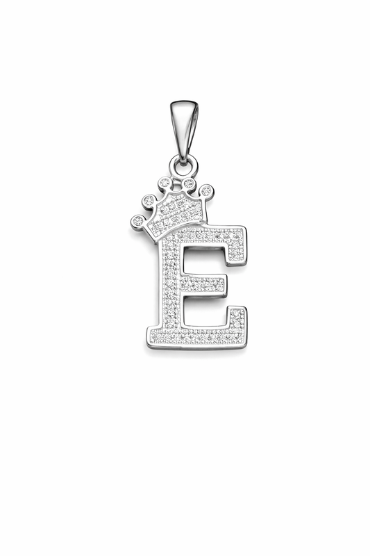 Initial with Crown Pendant CZ Sterling Silver 925