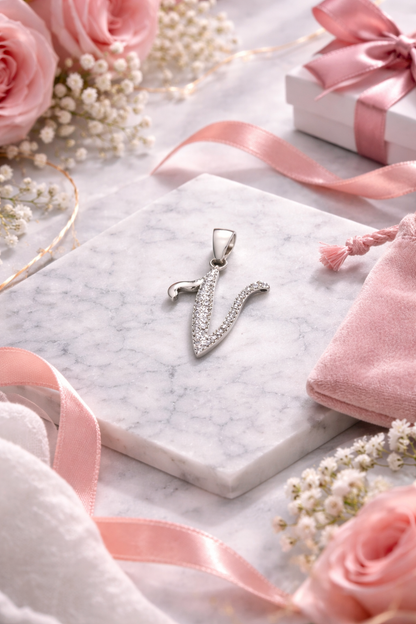 Initial Pendant CZ Sterling Silver 925 - 0.85”