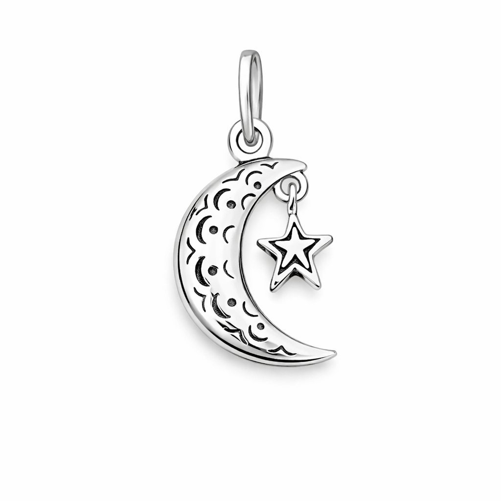 Moon & Star Pendant Sterling Silver 925-0.75”
