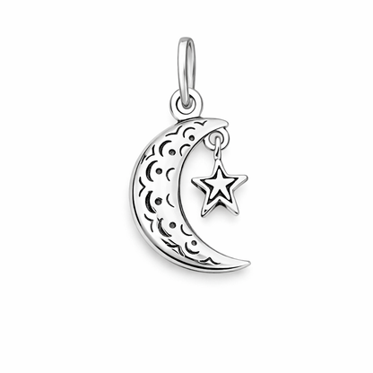 Moon & Star Pendant Sterling Silver 925-0.75”
