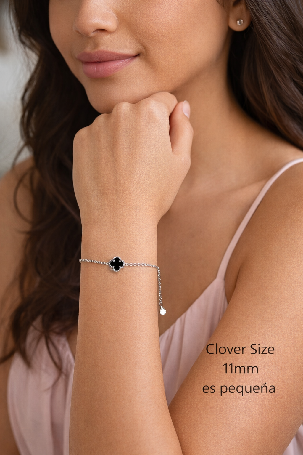 Small Ónix  Clover Bracelet925 Sterling Silver