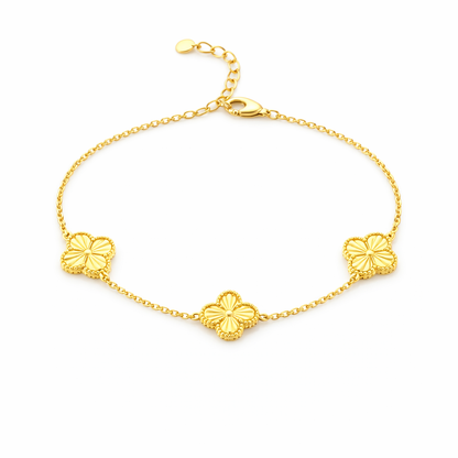 Gold Clover Bracelet 925 Sterling Silver