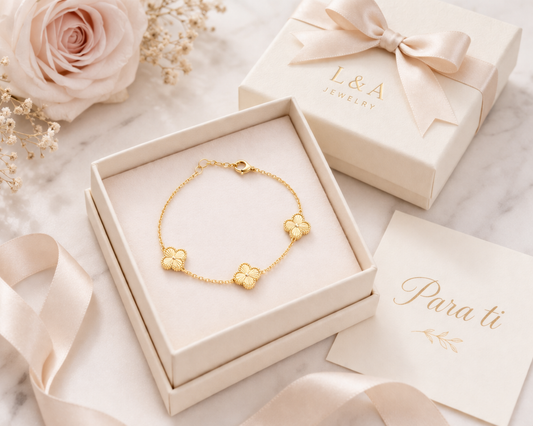 Gold Clover Bracelet 925 Sterling Silver