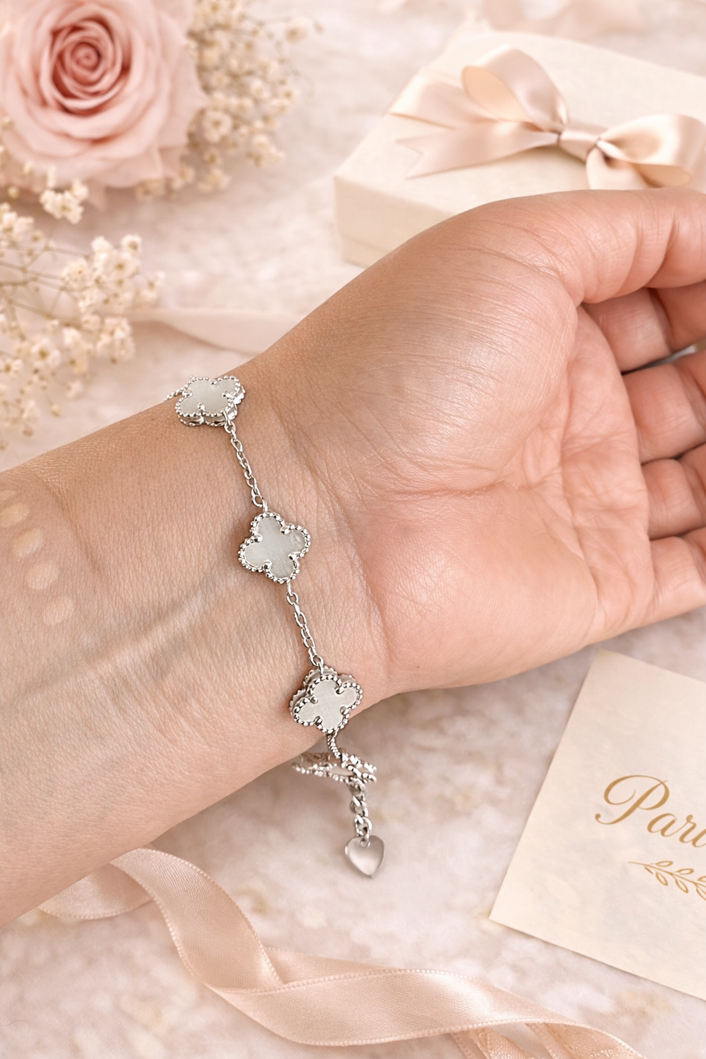 Pearl Baby Clover Bracelet 925 Sterling Silver