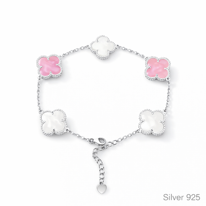 Pink-White Clover Bracelet 925 Sterling Silver
