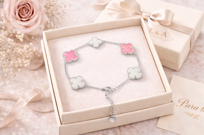 Pink-White Clover Bracelet 925 Sterling Silver