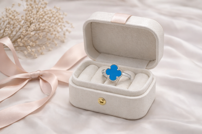 Small Blue Clover Ring 925 Sterling Silver - 10mm