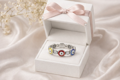 Multicolor Eyes Ring 925 Sterling Silver