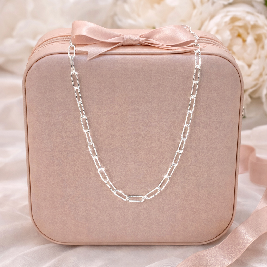 Paperclip Chain Necklace Diamont Cut -Sterling Silver 925 20” 3mm
