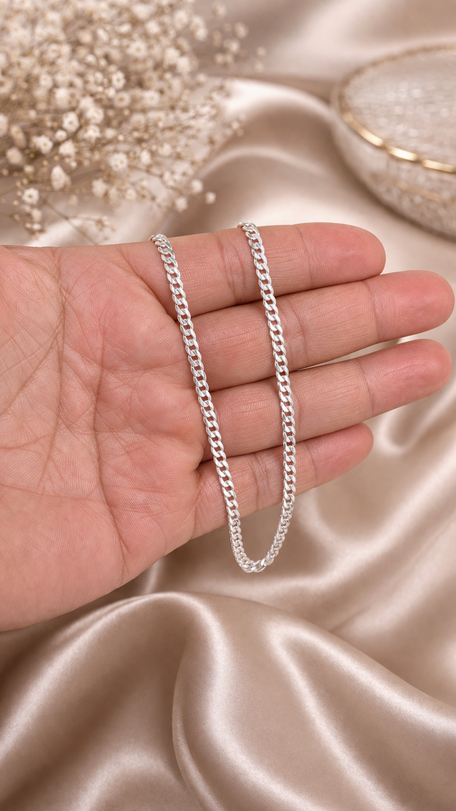 Cuban Chain Necklace 3mm Sterling Silver 925 -16”