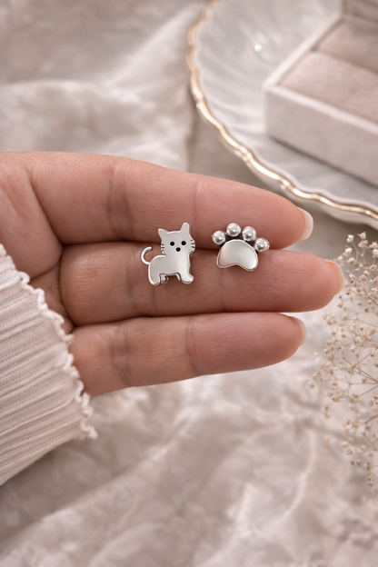 Sweet Kitty Stud Earrings Sterling Silver 925