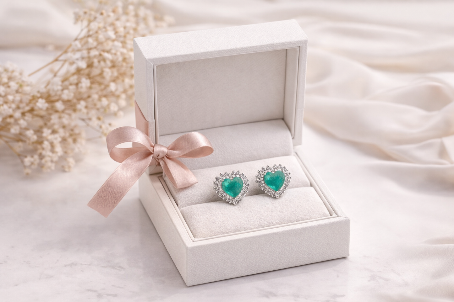 Paraiba Heart Halo Studs Earrings 925 Stud Earring