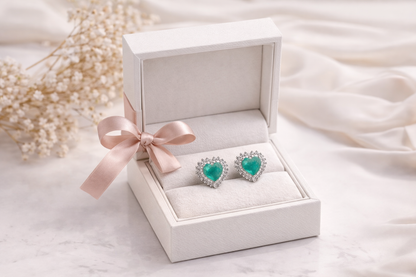 Paraiba Heart Halo Studs Earrings 925 Stud Earring