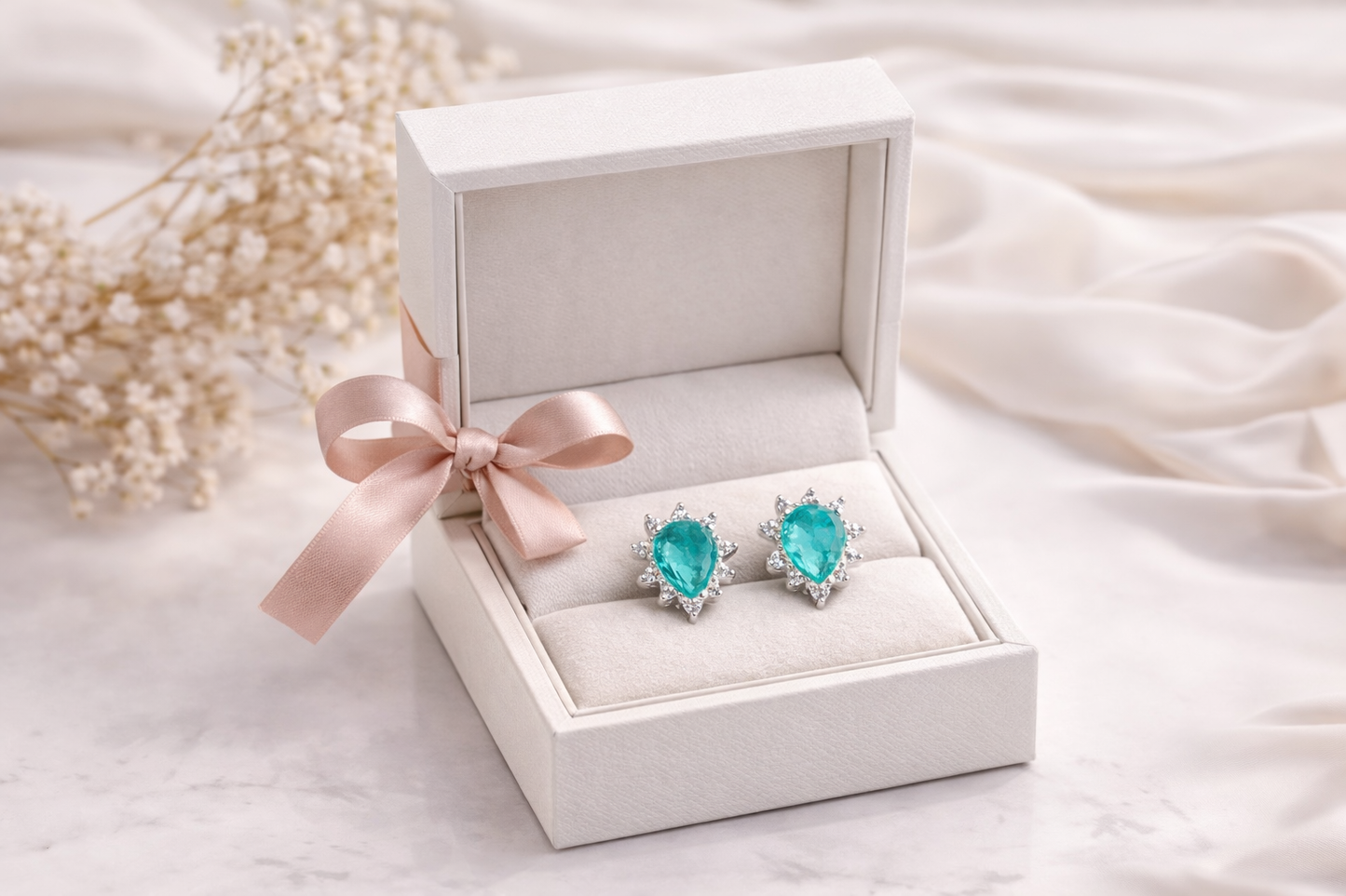 Paraiba Drop Halo Earrings 925 Sterling Silver