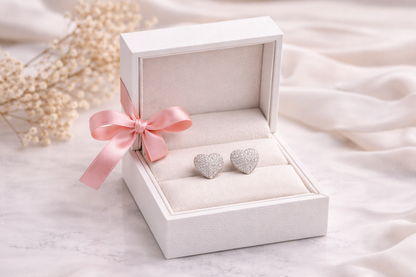 Valentina Pavé Heart Stud Earrings – Sterling Silver 925