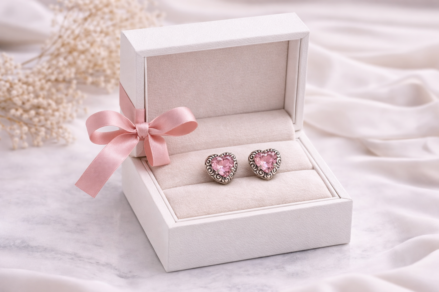 Rosé Heart Earrings 925 Sterling Silver - 12mm