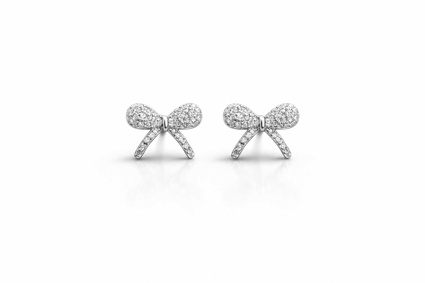 Bow Stud Earring W/Zc Sterling Silver 925