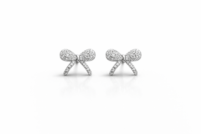 Bow Stud Earring W/Zc Sterling Silver 925