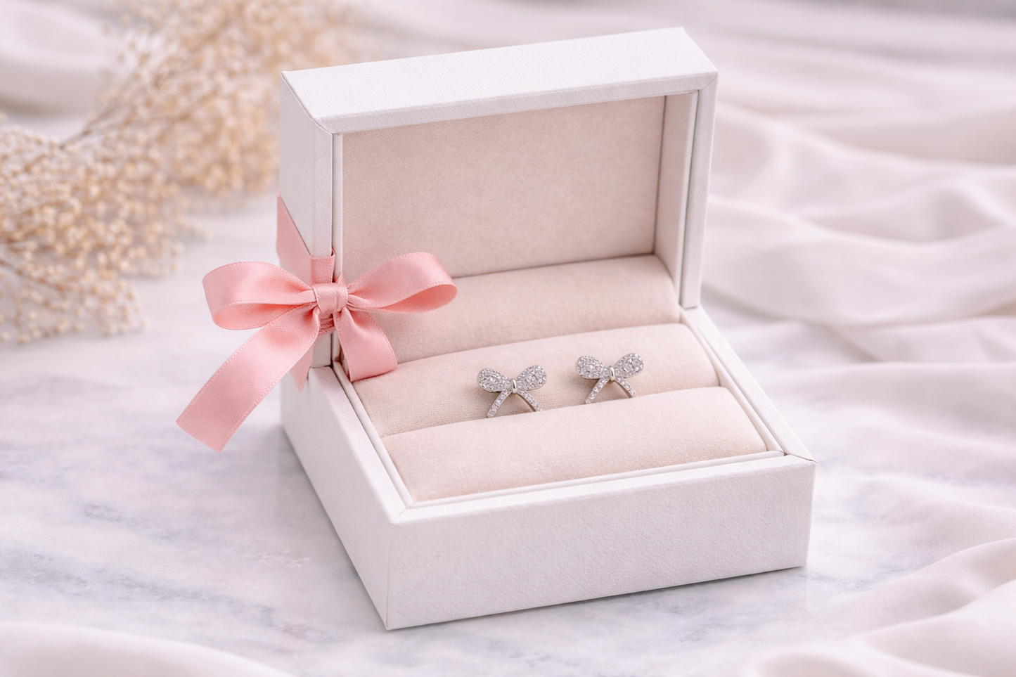 Bow Stud Earring W/Zc Sterling Silver 925