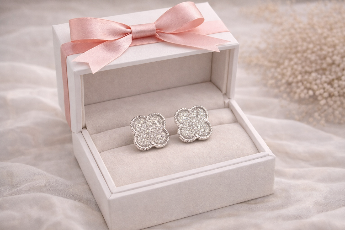 Trebol Stud Earring with Zirconia 925 Sterling Silver
