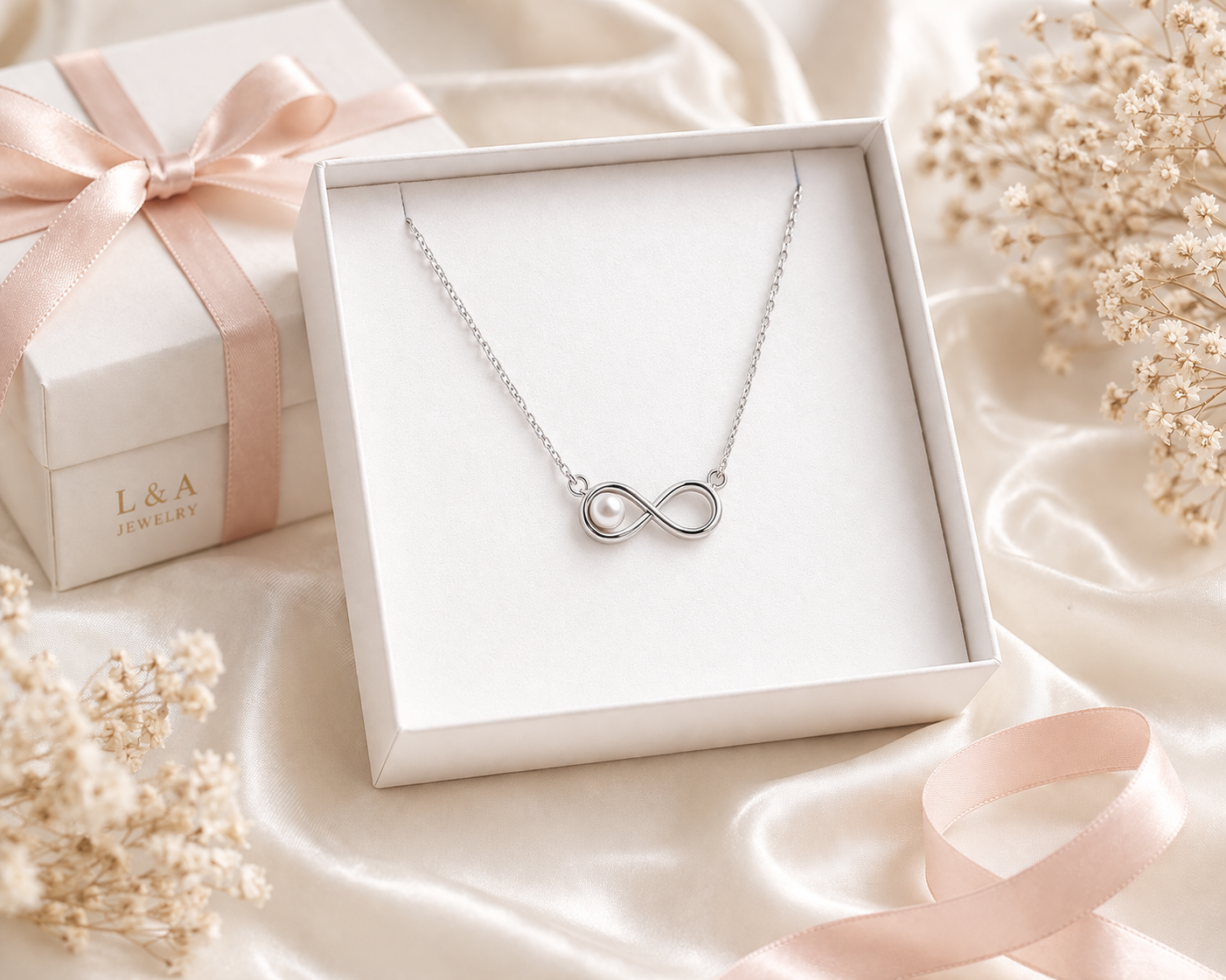 Infinity Necklace with Pearl Sterling Silver 925