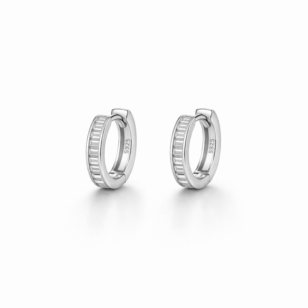Mini Baguette Huggies Earring 925 Sterling Silver-12 mm