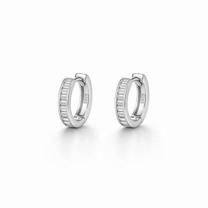 Mini Baguette Huggies Earring 925 Sterling Silver-12 mm