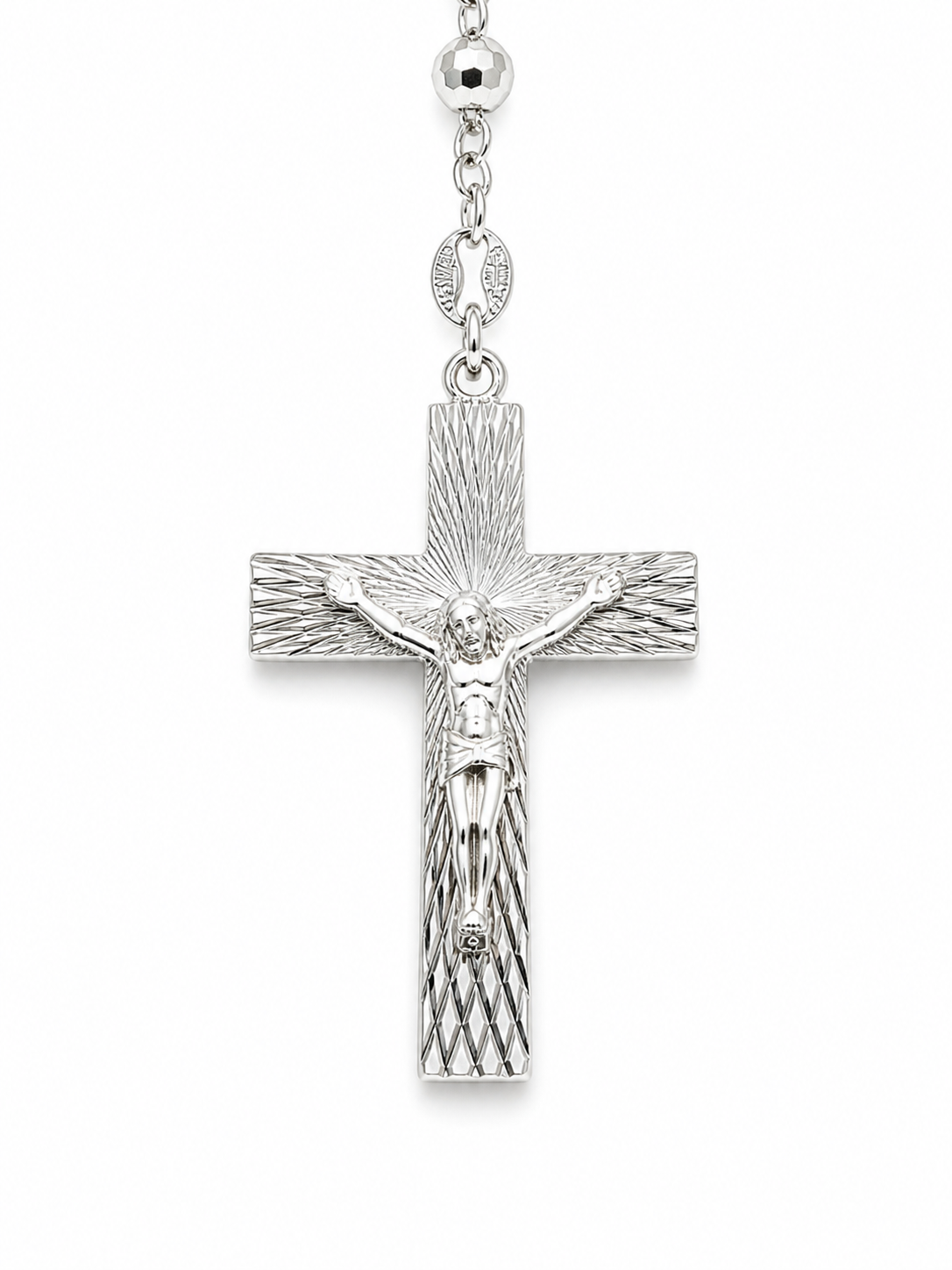 Rosary Necklace Religious-Virgin Medal -Sterling Silver 925 24”-4mm
