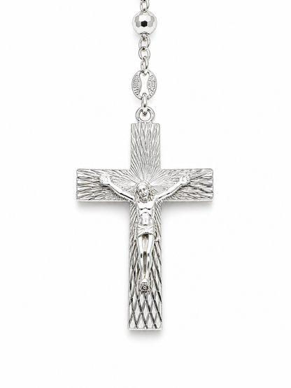 Rosary Necklace Religious-Virgin Medal -Sterling Silver 925 24”-4mm