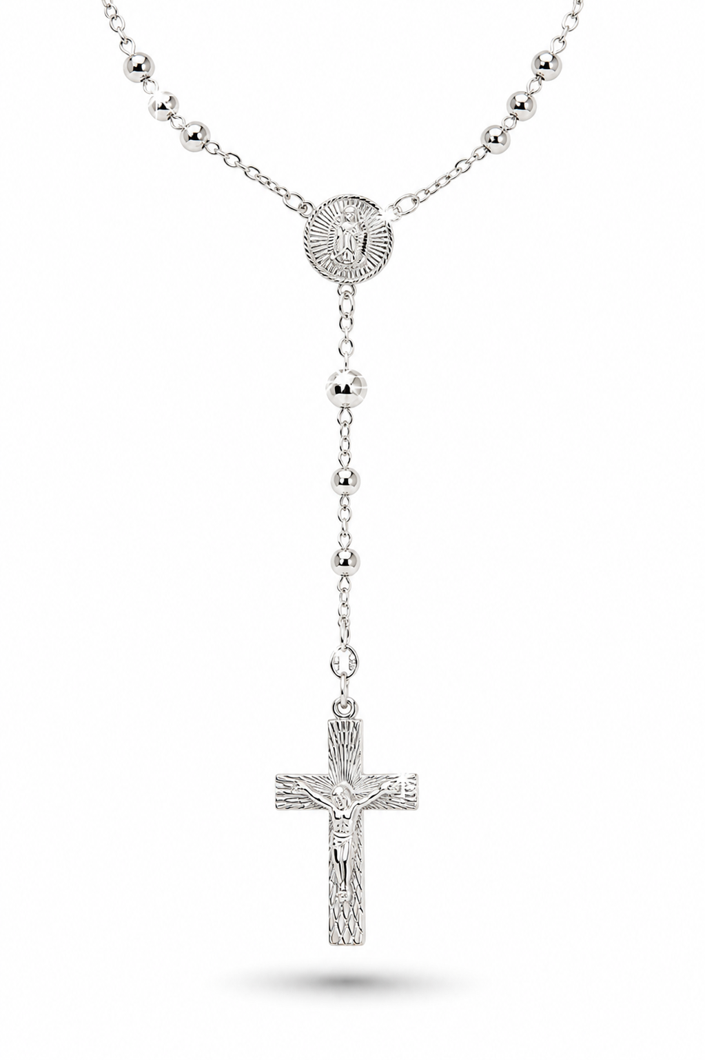 Rosary Necklace Religious-Virgin Medal -Sterling Silver 925 24”-4mm