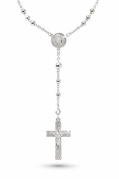Rosary Necklace Religious-Virgin Medal -Sterling Silver 925 24”-4mm