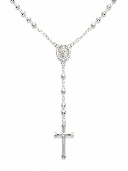 Rosary Necklace Religious- Virgin Oval Medal Sterling Silver 925 24”- 5mm