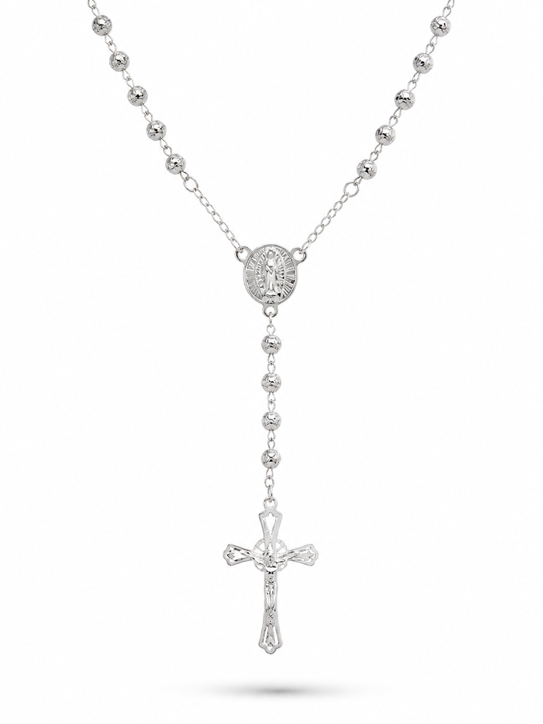 Rosary Necklace Religious Virgin Medal Sterling Silver 925 24”-4mm