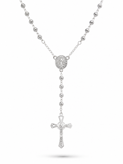 Rosary Necklace Religious Virgin Medal Sterling Silver 925 24”-4mm