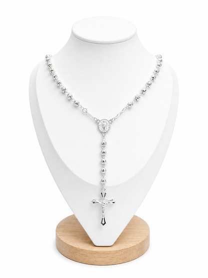 Rosary Necklace Religious Virgin Medal Sterling Silver 925 24”-4mm