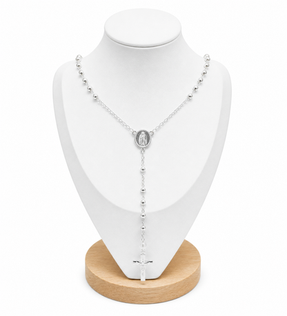 Rosary Necklace Virgen Medal - Sterling Silver 925 22” - 3mm