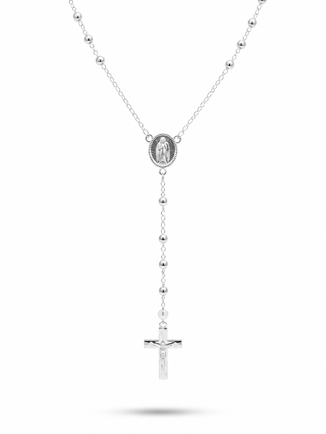 Rosary Necklace Virgen Medal - Sterling Silver 925 22” - 3mm