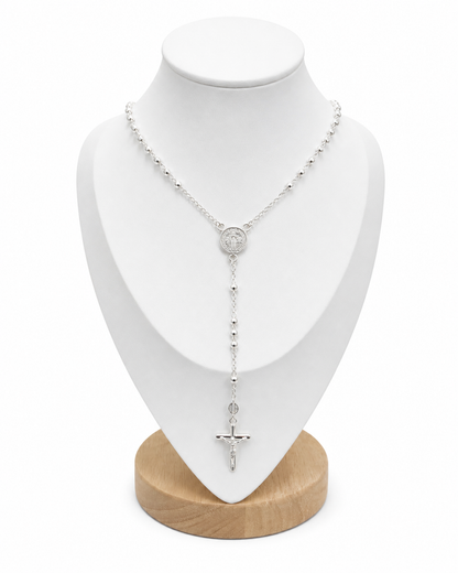 Rosary Necklace Religious- Saint Benedict -Sterling Silver 925-3mm