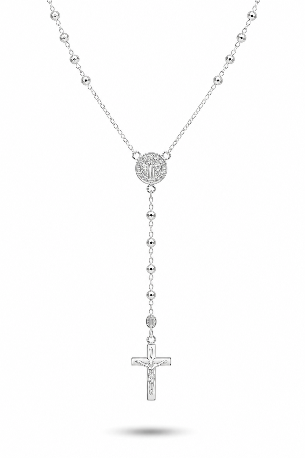 Rosary Necklace Religious- Saint Benedict -Sterling Silver 925-3mm