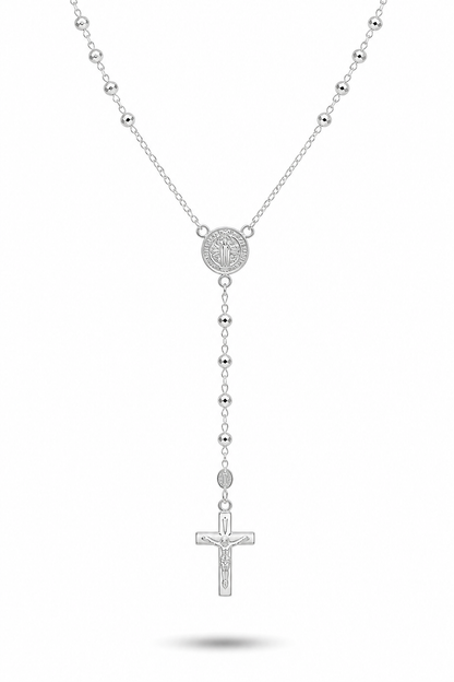 Rosary Necklace Religious- Saint Benedict -Sterling Silver 925-3mm