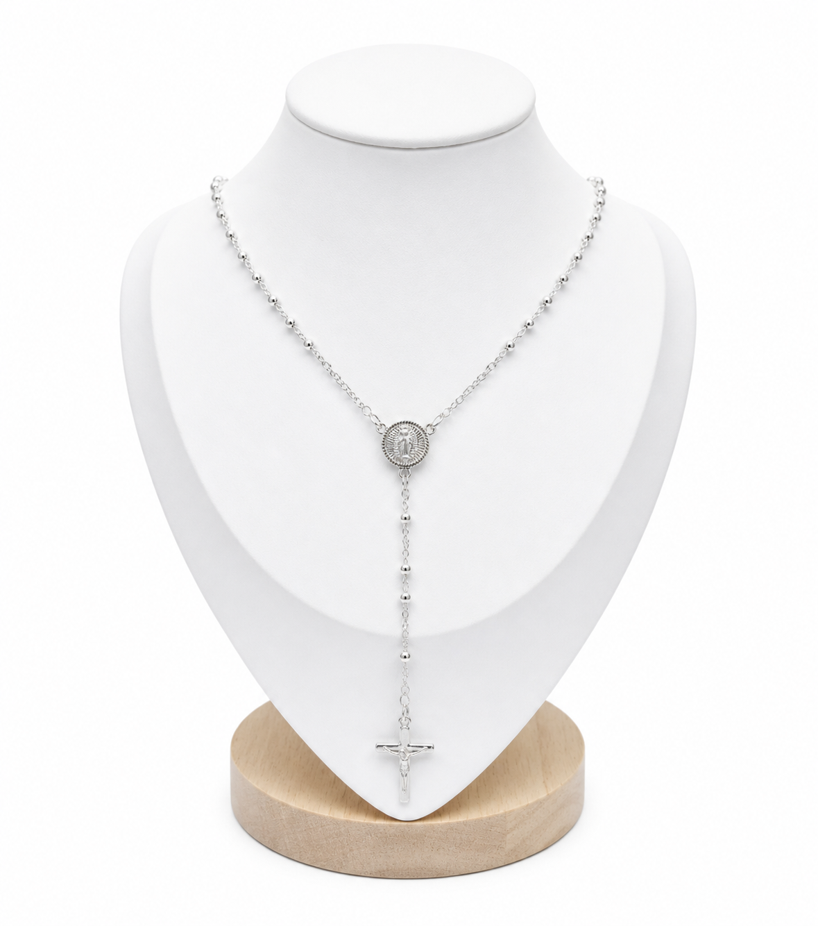 Rosary Necklace Religious- Virgin  Sterling Silver 925-2.5mm