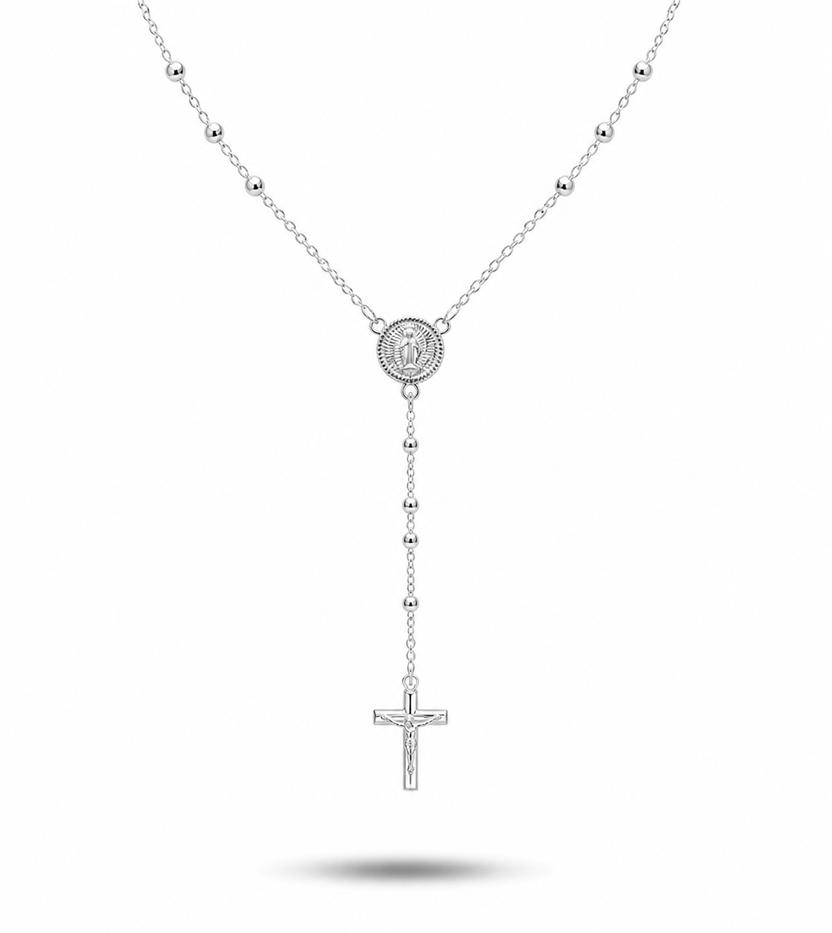 Rosary Necklace Religious- Virgin  Sterling Silver 925-2.5mm