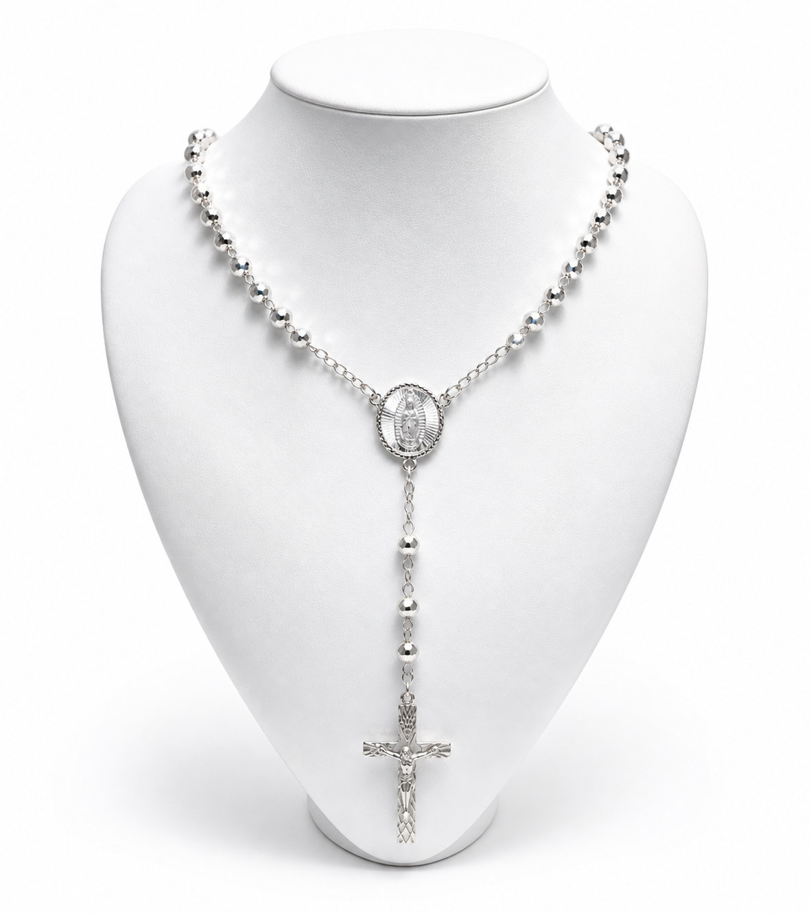 Rosary Necklace Religious Virgin  Medal Sterling Silver 925 22’ -5mm