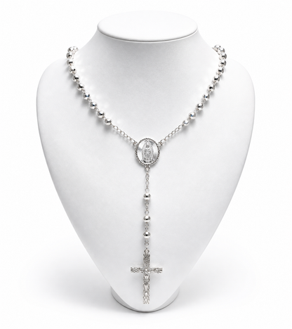 Rosary Necklace Religious Virgin  Medal Sterling Silver 925 22’ -5mm