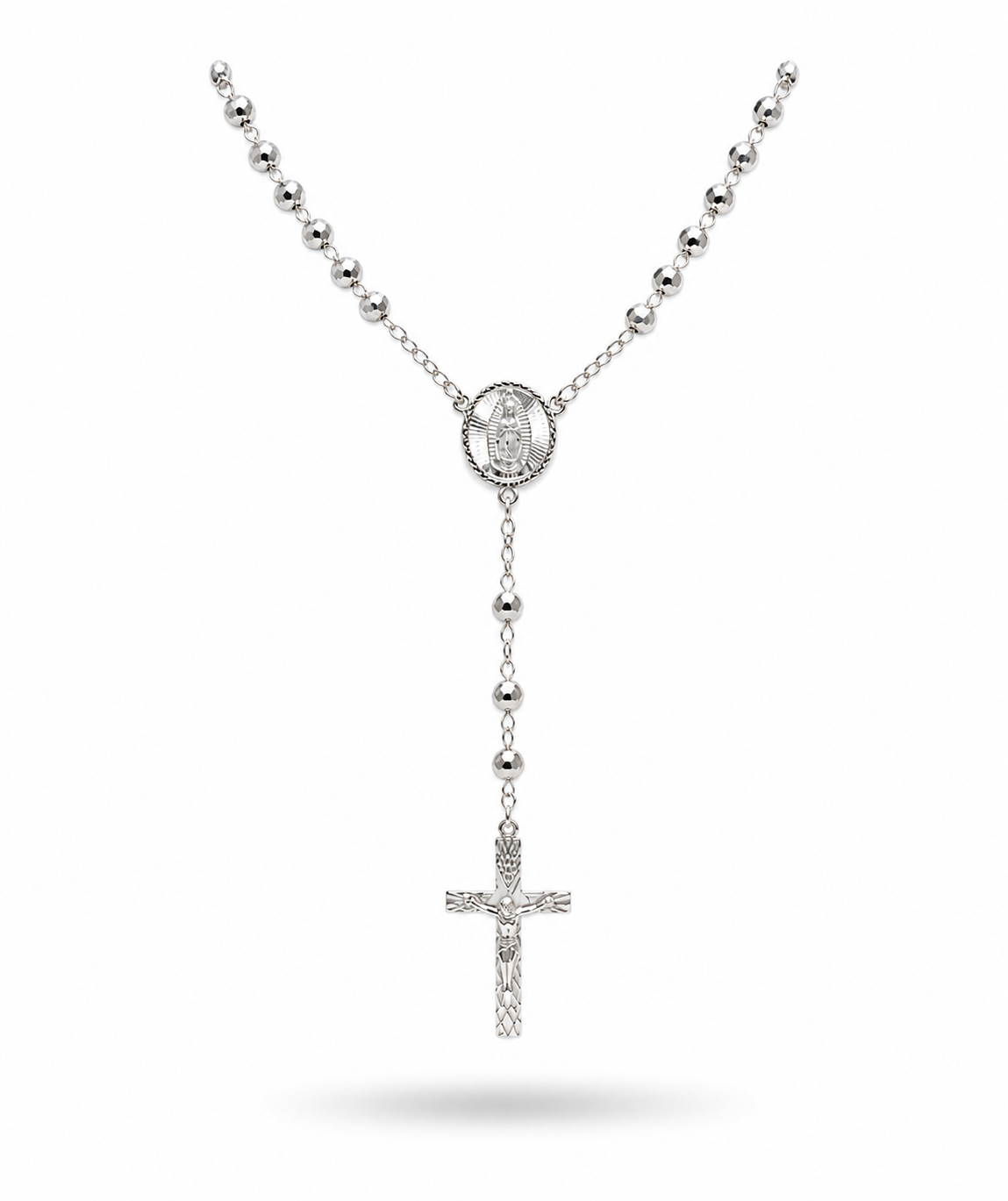 Rosary Necklace Religious Virgin  Medal Sterling Silver 925 22’ -5mm
