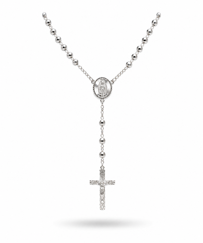 Rosary Necklace Religious Virgin  Medal Sterling Silver 925 22’ -5mm