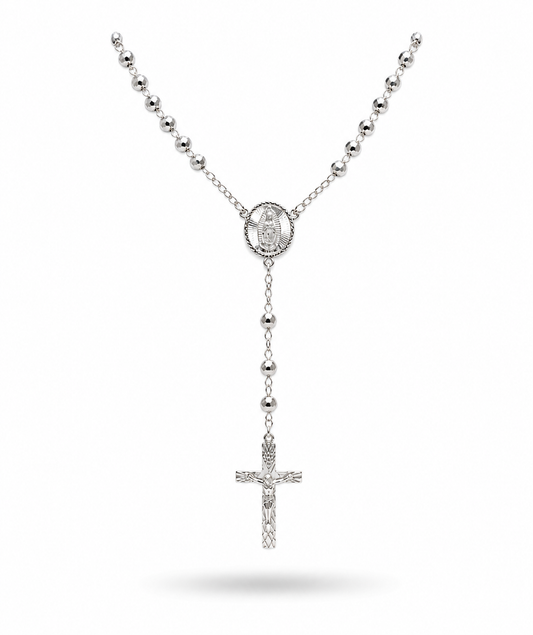 Rosary Necklace Religious Virgin  Medal Sterling Silver 925 22’ -5mm